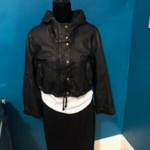 Lamb Leather Cropped Jacket with hood; Black Size Med.
